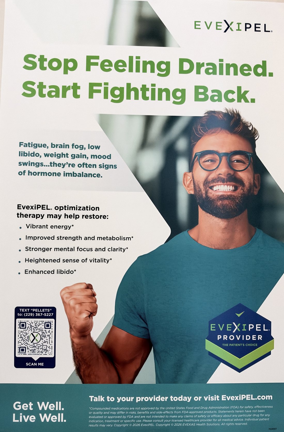 EvexiPEL hormone pellet therapy for men, available at Belovese Med Spa